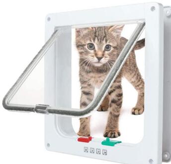 Hond Kat Flap Deur Met 4 Manier Security Lock Flap Deur Voor Hond Katten Kitten Abs Plastic Kleine Huisdier Gate deur Kit Kat Honden Flap Deuren wit / 19.7x19x2cm