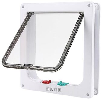 Hond Kat Flap Deur Met 4 Manier Security Lock Flap Deur Voor Hond Katten Kitten Abs Plastic Kleine Huisdier Gate deur Kit Kat Honden Flap Deuren wit