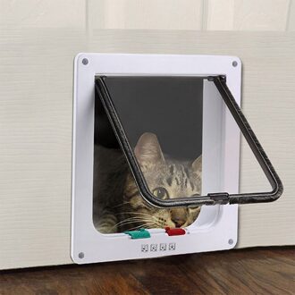 Hond Kat Flap Deur Met 4 Way Afsluitbare Waterdicht Scherm Venster Voor Dier Kleine Pet Katten Honden Anti Escape Veiligheid gate Levert wit / 25 x 23.5 x 5.3 cm