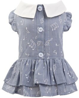 Hond Meisjes Jurken Praktische Note Patronen Pet Hond Kat Rok Kleren Schattige Puppy Prinses Jurk Met Pop Kraag Hond kleding Grijs / M