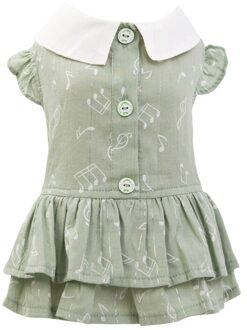 Hond Meisjes Jurken Praktische Note Patronen Pet Hond Kat Rok Kleren Schattige Puppy Prinses Jurk Met Pop Kraag Hond kleding Groen / XS