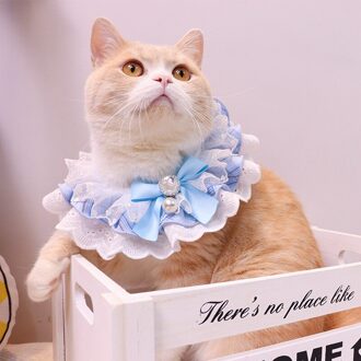 Hond Pet Bows Ketting Leuke Kitty Schortje Puppy Accessoires Blauwe Diamant Kant Kat Kraag Bandana Slabbetjes Prinses Strass Sieraden Blauw / S
