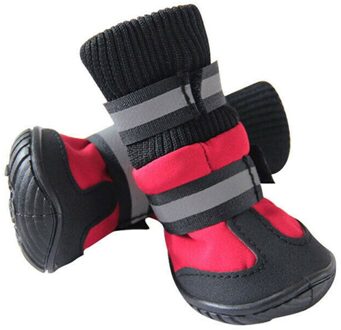 Hond Schoenen Waterdichte Schoenen Huisdier Anti Skid Hond Laarzen Voor Medium/Grote Labrador Husky Schoenen Regendicht Winter Warm laarzen Rood / M