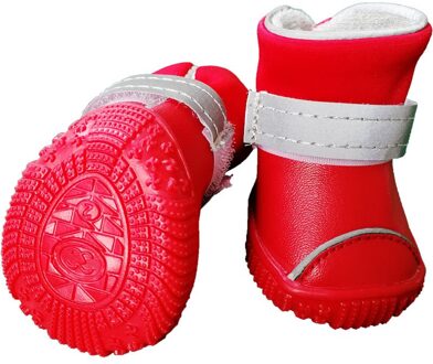 Hond Schoenen Zachte Waterdichte Antislip Slijtvaste Lederen Kat Chihuahua Regen Laarzen Mascotas Botas Perros Para accessoires rood / 5