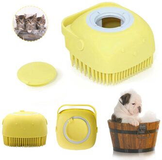 Hond Shampoo Borstel Kat Massage Kam Grooming Scrubber Borstel Voor Zwemmen Korte Haar Zachte Siliconen Rubber Borstels geel
