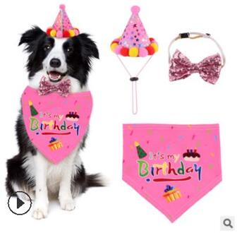 Hond Verjaardag Producten Drie Delige Set Zakdoek Sjaal Strikje Cap Feestartikelen Decoratie B