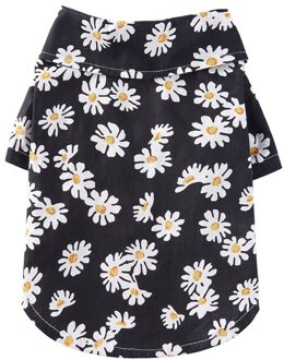Hond Zomer Strand Vest Huisdier Katoen Bloemen Hawaiian Reizen Shirt Voor Kleine Grote Hond Chihuahua zwart / S