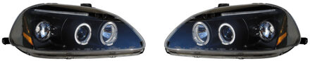Honda Set Koplampen passend voor Honda Civic 1996-1999 - Zwart - incl. Angel-Eyes