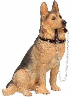 Honden beeldje Duitse Herdershond met riem 19 cm - Beeldjes Multikleur