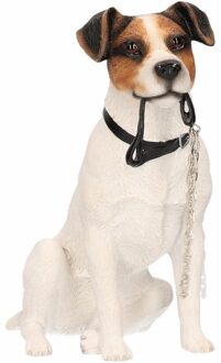 Honden beeldje Jack Russel met riem 15 cm - Beeldjes Multikleur