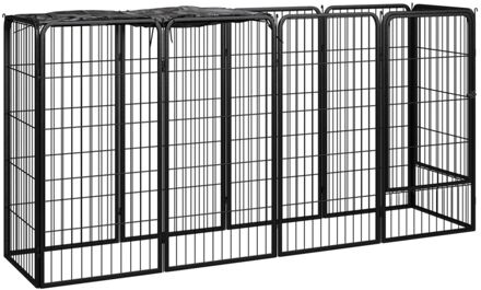 Hondenkennel 10 panelen 50 x 100 cm gepoedercoat staal zwart