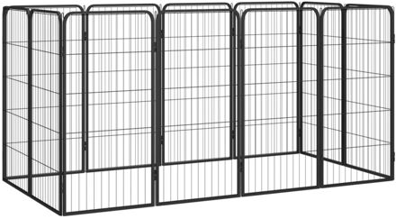 Hondenkennel 12 panelen 50 x 100 cm gepoedercoat staal zwart