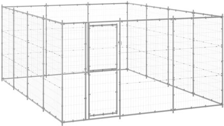 Hondenkennel 14,52 m² gegalvaniseerd staal Zilverkleurig