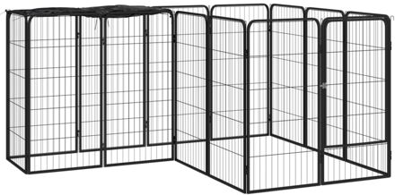 Hondenkennel 14 panelen 50 x 100 cm gepoedercoat staal zwart