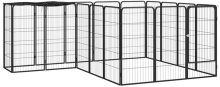 Hondenkennel 18 panelen 50 x 100 cm gepoedercoat staal zwart