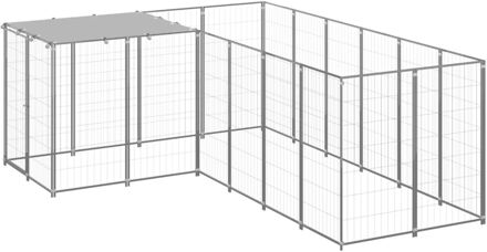 Hondenkennel 4,84 m² staal zilverkleurig