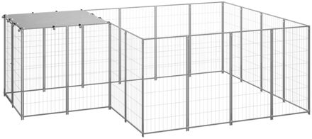 Hondenkennel 6,05 m² staal zilverkleurig Multikleur