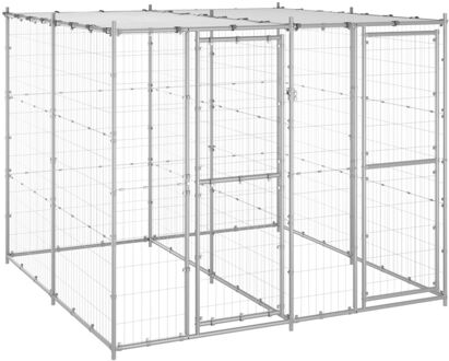 Hondenkennel met dak 4,84 m² gegalvaniseerd staal Zilverkleurig