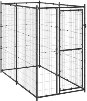 Hondenkennel voor buiten 110x220x180 cm staal Zwart