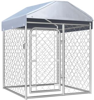 Hondenkennel voor buiten met dak 100x100x125 cm Zilverkleurig