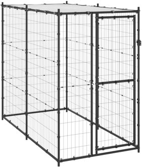 Hondenkennel voor buiten met dak 110x220x180 cm staal Multikleur