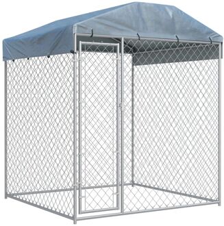 Hondenkennel voor buiten met dak 193x193x225 cm Zilverkleurig