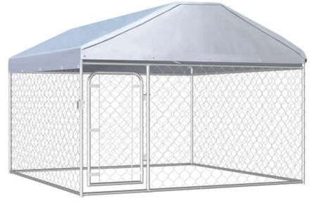 Hondenkennel voor buiten met dak 200x200x135 cm Zilver