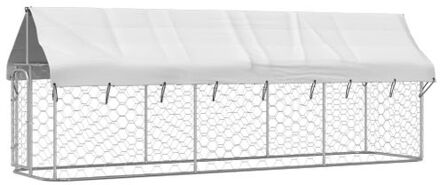 Hondenkennel voor buiten met dak 400x100x150 cm Zilver