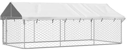 Hondenkennel voor buiten met dak 400x200x150 cm Zilver