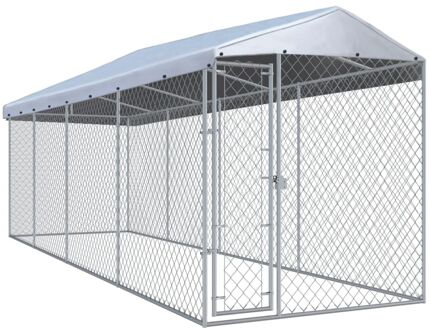 Hondenkennel voor buiten met dak 760x190x225 m Zilverkleurig