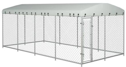 Hondenkennel voor buiten met dak 8x4x2,3 m Zilver