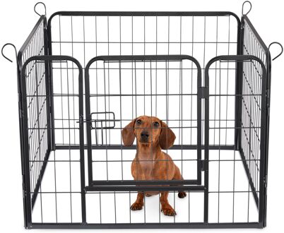 Hondenren in 4 panelen - Hondenkennel - Met deur - 60 cm hoog - Zwart