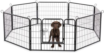 Hondenren in 8 panelen - Hondenkennel - Met deur - 60 cm hoogte - Zwart