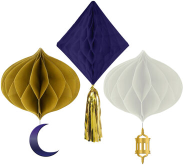 Honeycomb Set Ramadan Goud/Blauw/Wit (3st) Multikleur - Print