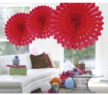 Honeycomb waaiers rood 45 cm - Hangdecoratie