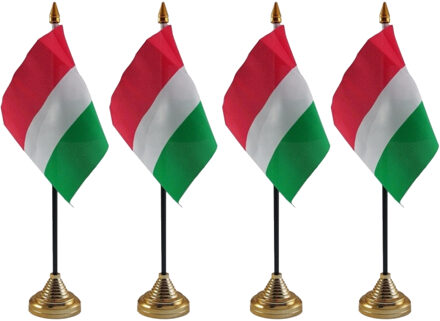 Hongarije tafelvlaggetjes - 4x stuks - 10 x 15 cm - met gouden standaard - H27 cm - versiering