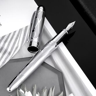 HongDian Metalen Zilveren Vulpen Renaissance 5010 Mooie Reliëf Iridum EF/F Penpunt Schrijven Inkt Pen voor Zakelijke kantoor F 0.5-0.6mm