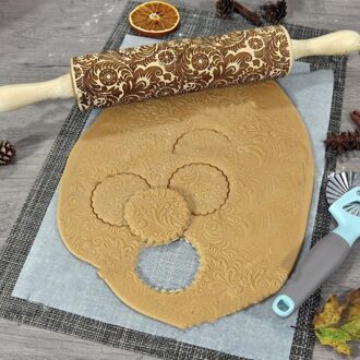 Honingraat Reliëf Houten Deegroller Kerst Herten Houten Deegroller Embossing Koekjes Bakken c