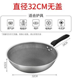 Honingraat Textuur Rvs Wok, Gelijkmatig Verwarmd, Ongecoat Non-stick Pan, Geen Kachel, inductie Fornuis Pan 32 Wok nee hoes