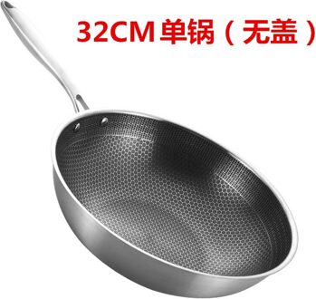 Honingraat Textuur Rvs Wok, Gelijkmatig Verwarmd, Ongecoat Non-stick Pan, Geen Kachel, inductie Fornuis Pan handvat zonder hoes