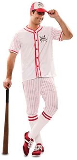 Honkbalspeler Kostuum Man Rood - Zalm, Wit - Transparant