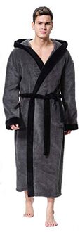 Hooded Badjas Mannen Gewaad Nachtkleding Pluche Winter Verlengd Patchwork Lange Mouw Gewaad Badjas D90914 grijs / Xxl