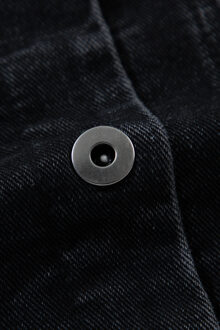 Hooded Denim Jas met Geruite Mouwen Zwart