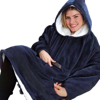 Hooded Pocket Dekens Warm Met Mouwen Accessoires Levert Sweatshirt Hoodie Slant Gewaad Outdoor Winter Gewaad Deken Blauw