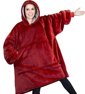 Hooded Pocket Dekens Warm Met Mouwen Accessoires Levert Sweatshirt Hoodie Slant Gewaad Outdoor Winter Gewaad Deken Rood