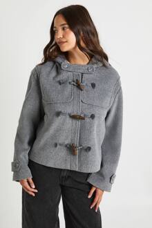 Hooded Toggle Wol-Look Jas, Grey Marl - 42