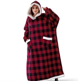 Hoodie deken extra lang rood geblokt - Default