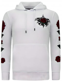 Hoodie love & roses - maat XL Wit