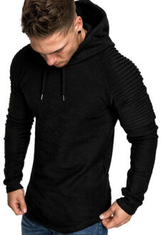 Hoodie rib sleeve black Zwart - XL