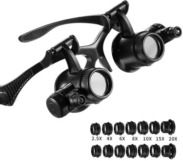 Hoofdband Led Licht Glazen Vergrootglas 2.5X 4X 6X 8X 10X 15X Dual Eye Loep Lens Voor Horlogemaker Sieraden Optische Lens glas Magnifi